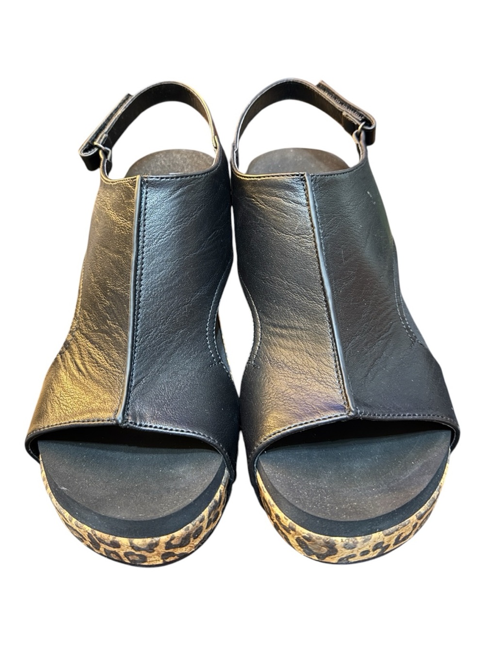 Corkys Boutique Carly Black Leopard Platform Wedge Sandals Size 10 NIB